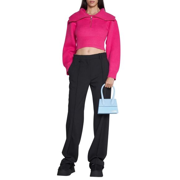 NWT Jacquemus Risoul Merino Wool 1/4 Zip Rib Layered Crop Sweater FR36/US4 $890 - Picture 3 of 11